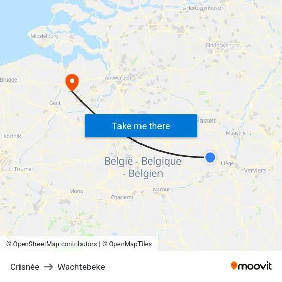 Crisnée to Wachtebeke map