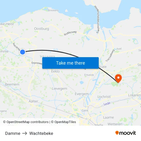 Damme to Wachtebeke map