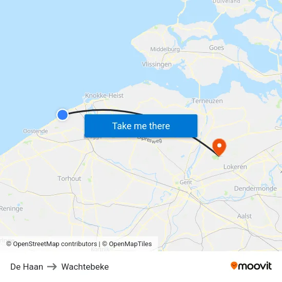 De Haan to Wachtebeke map