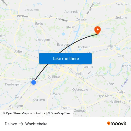 Deinze to Wachtebeke map