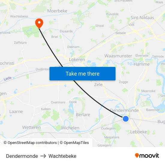 Dendermonde to Wachtebeke map