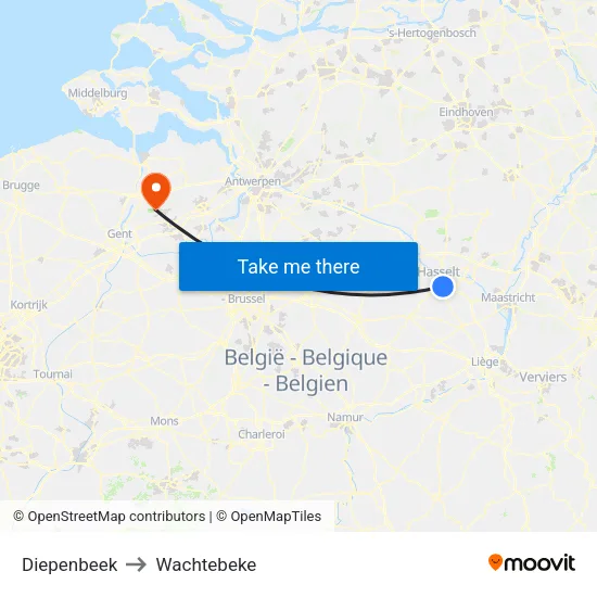 Diepenbeek to Wachtebeke map