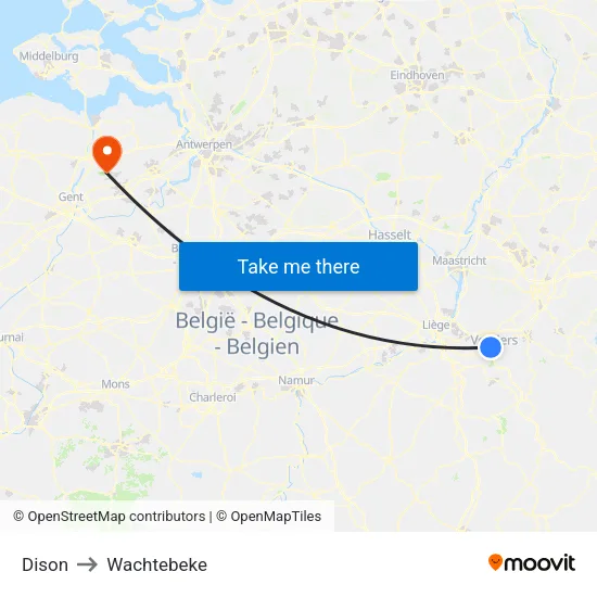 Dison to Wachtebeke map