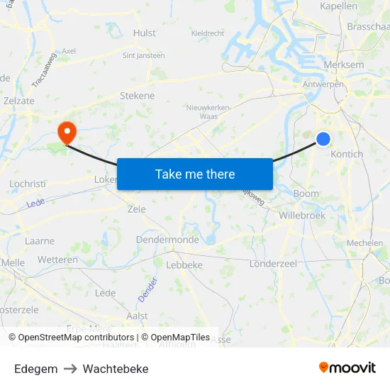 Edegem to Wachtebeke map