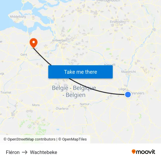 Fléron to Wachtebeke map