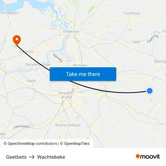 Geetbets to Wachtebeke map