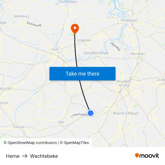Herne to Wachtebeke map