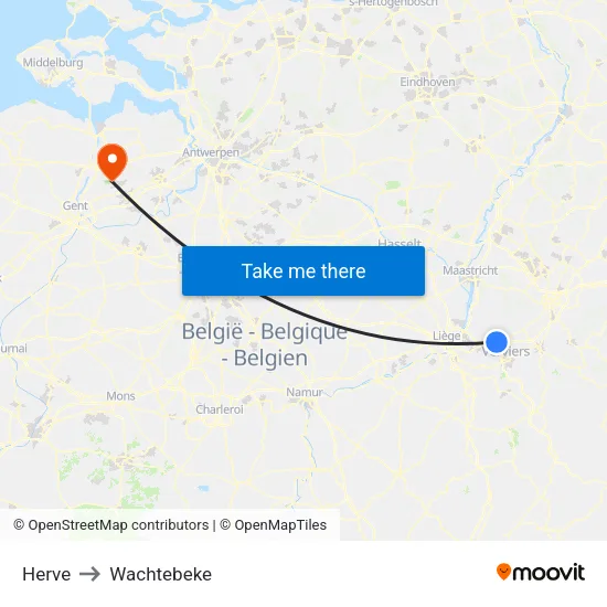 Herve to Wachtebeke map