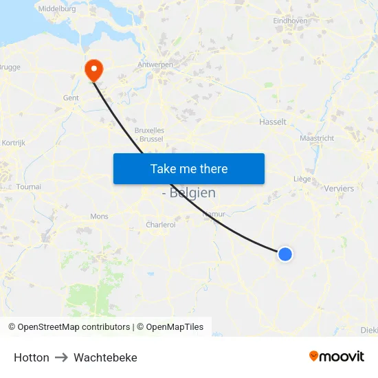 Hotton to Wachtebeke map