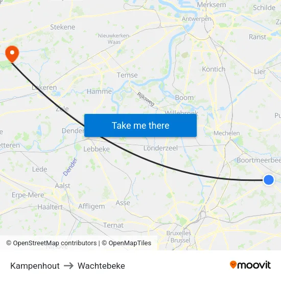Kampenhout to Wachtebeke map