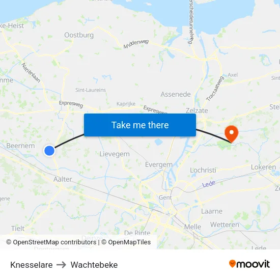 Knesselare to Wachtebeke map