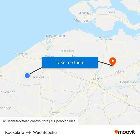 Koekelare to Wachtebeke map