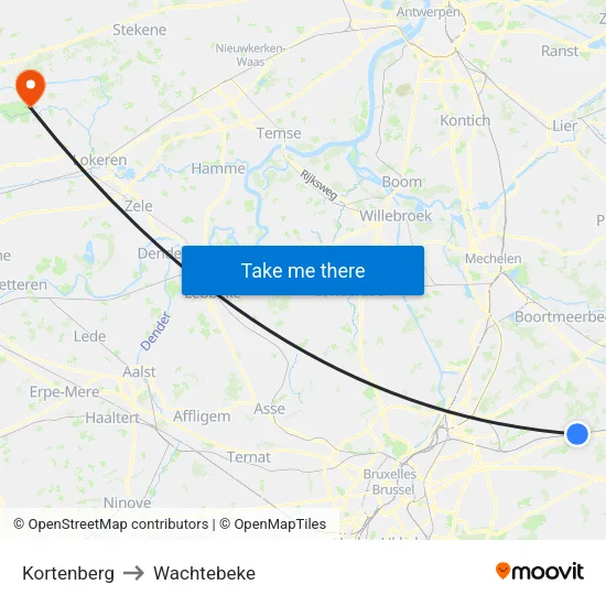 Kortenberg to Wachtebeke map