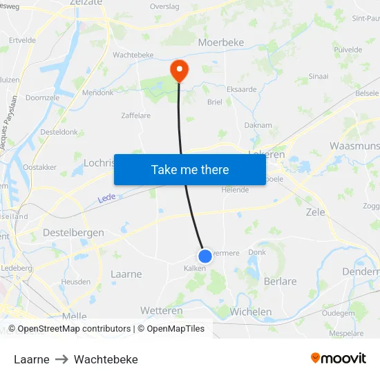 Laarne to Wachtebeke map