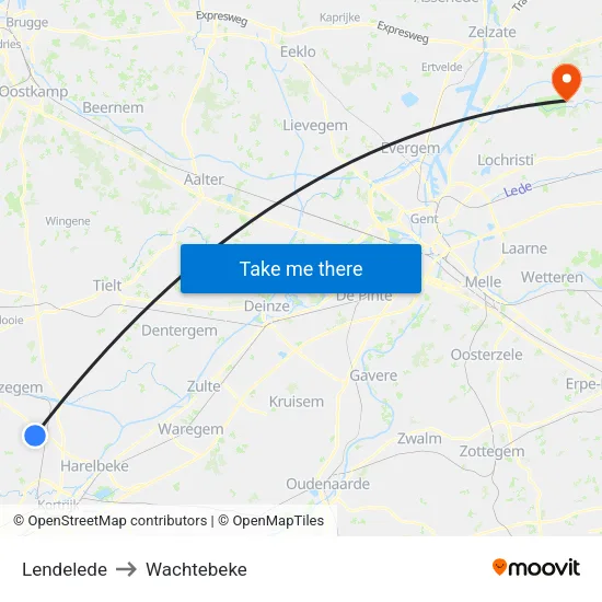 Lendelede to Wachtebeke map
