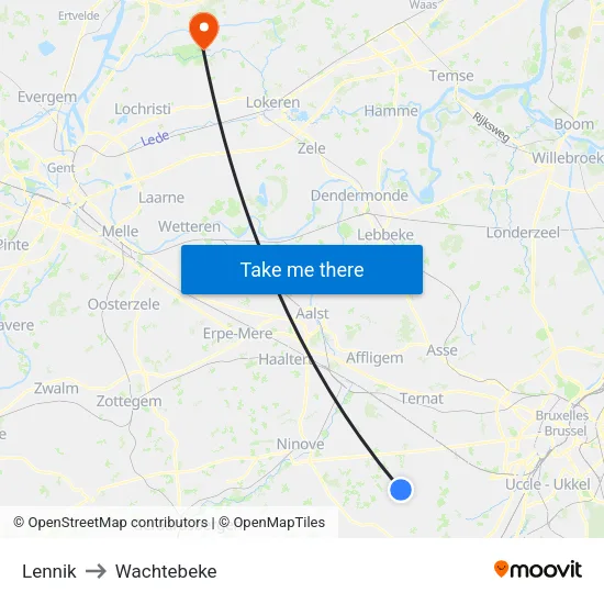 Lennik to Wachtebeke map