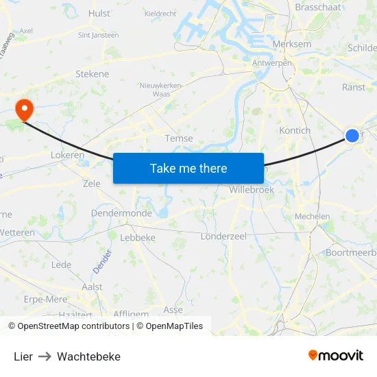 Lier to Wachtebeke map