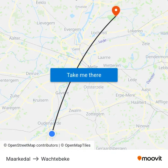 Maarkedal to Wachtebeke map