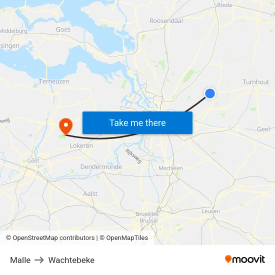 Malle to Wachtebeke map
