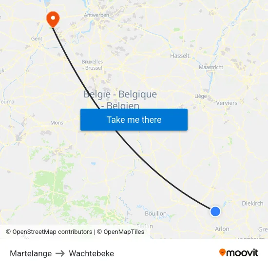 Martelange to Wachtebeke map