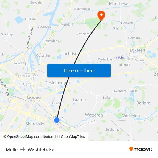 Melle to Wachtebeke map