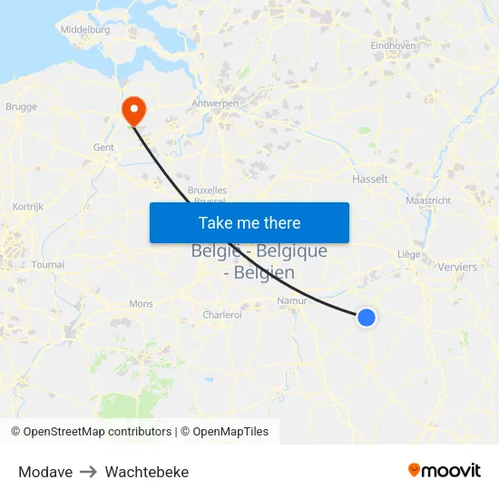 Modave to Wachtebeke map