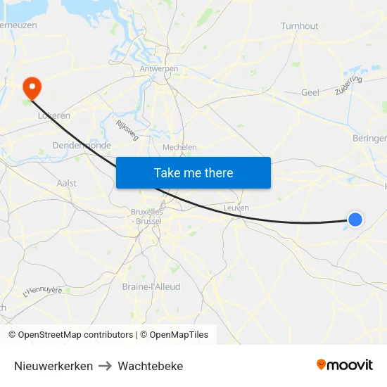 Nieuwerkerken to Wachtebeke map