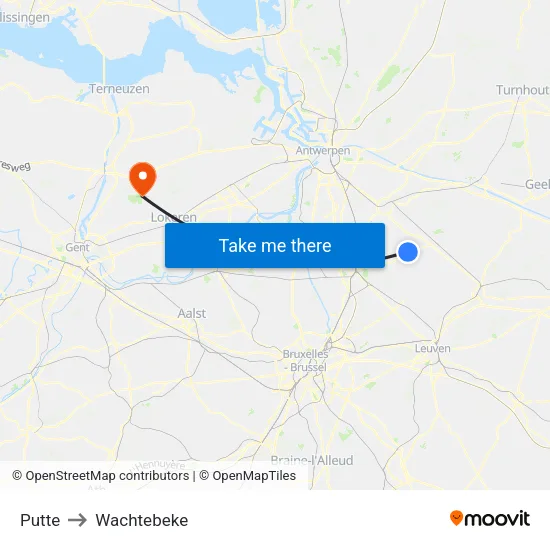 Putte to Wachtebeke map
