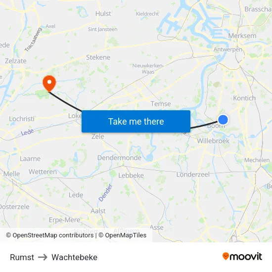 Rumst to Wachtebeke map