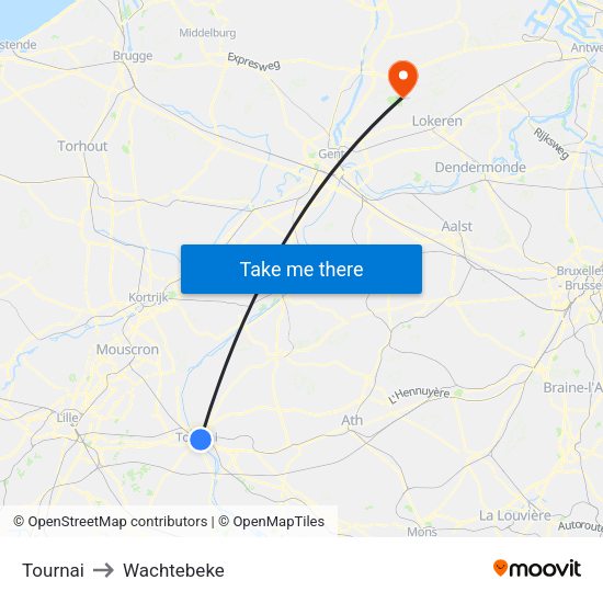 Tournai to Wachtebeke map