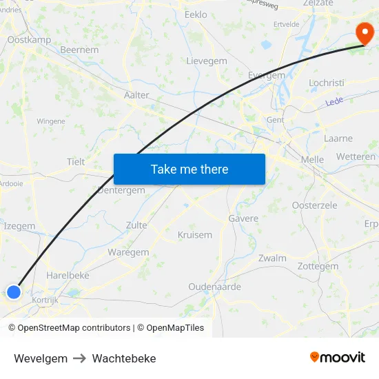 Wevelgem to Wachtebeke map
