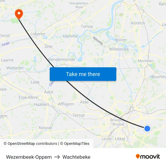 Wezembeek-Oppem to Wachtebeke map