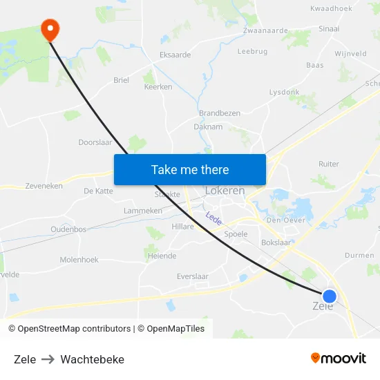 Zele to Wachtebeke map