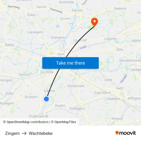 Zingem to Wachtebeke map