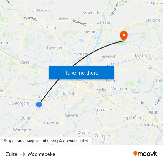 Zulte to Wachtebeke map