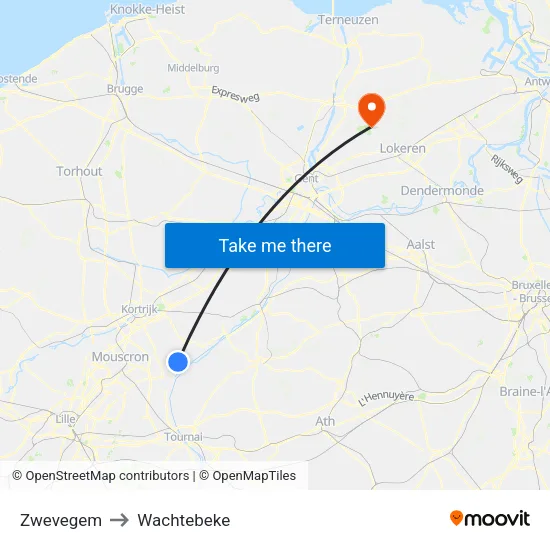 Zwevegem to Wachtebeke map