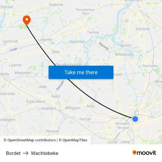 Bordet to Wachtebeke map