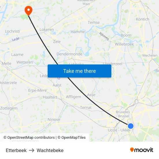 Etterbeek to Wachtebeke map