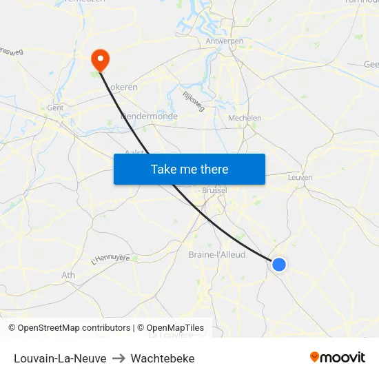 Louvain-La-Neuve to Wachtebeke map