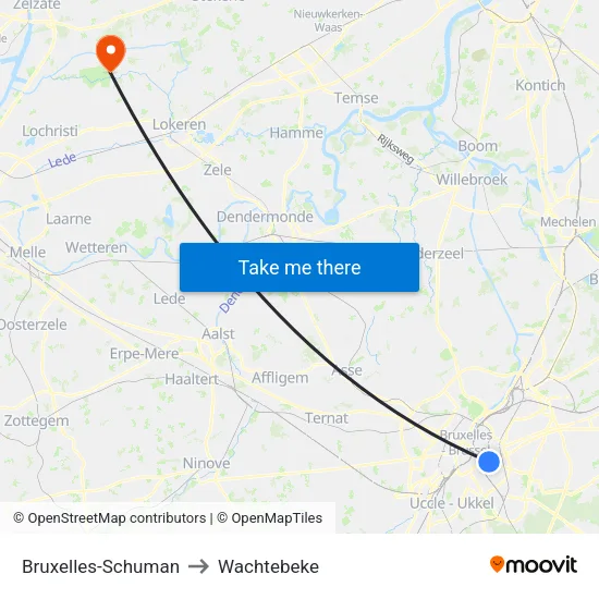 Bruxelles-Schuman to Wachtebeke map