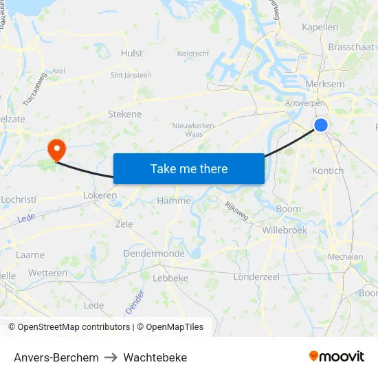Anvers-Berchem to Wachtebeke map