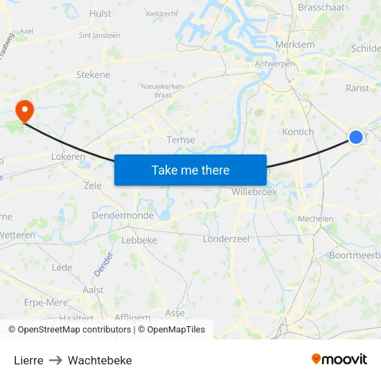 Lierre to Wachtebeke map