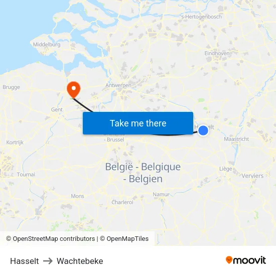 Hasselt to Wachtebeke map