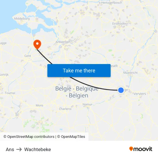 Ans to Wachtebeke map