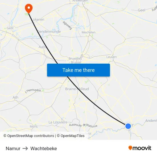 Namur to Wachtebeke map