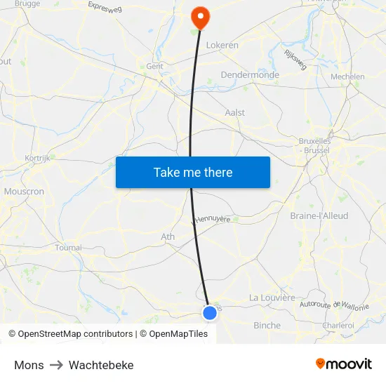 Mons to Wachtebeke map