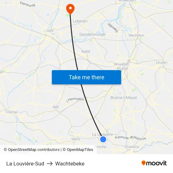 La Louvière-Sud to Wachtebeke map