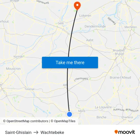 Saint-Ghislain to Wachtebeke map