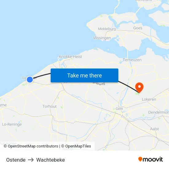 Ostende to Wachtebeke map