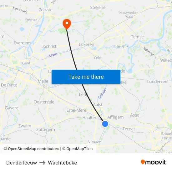Denderleeuw to Wachtebeke map
